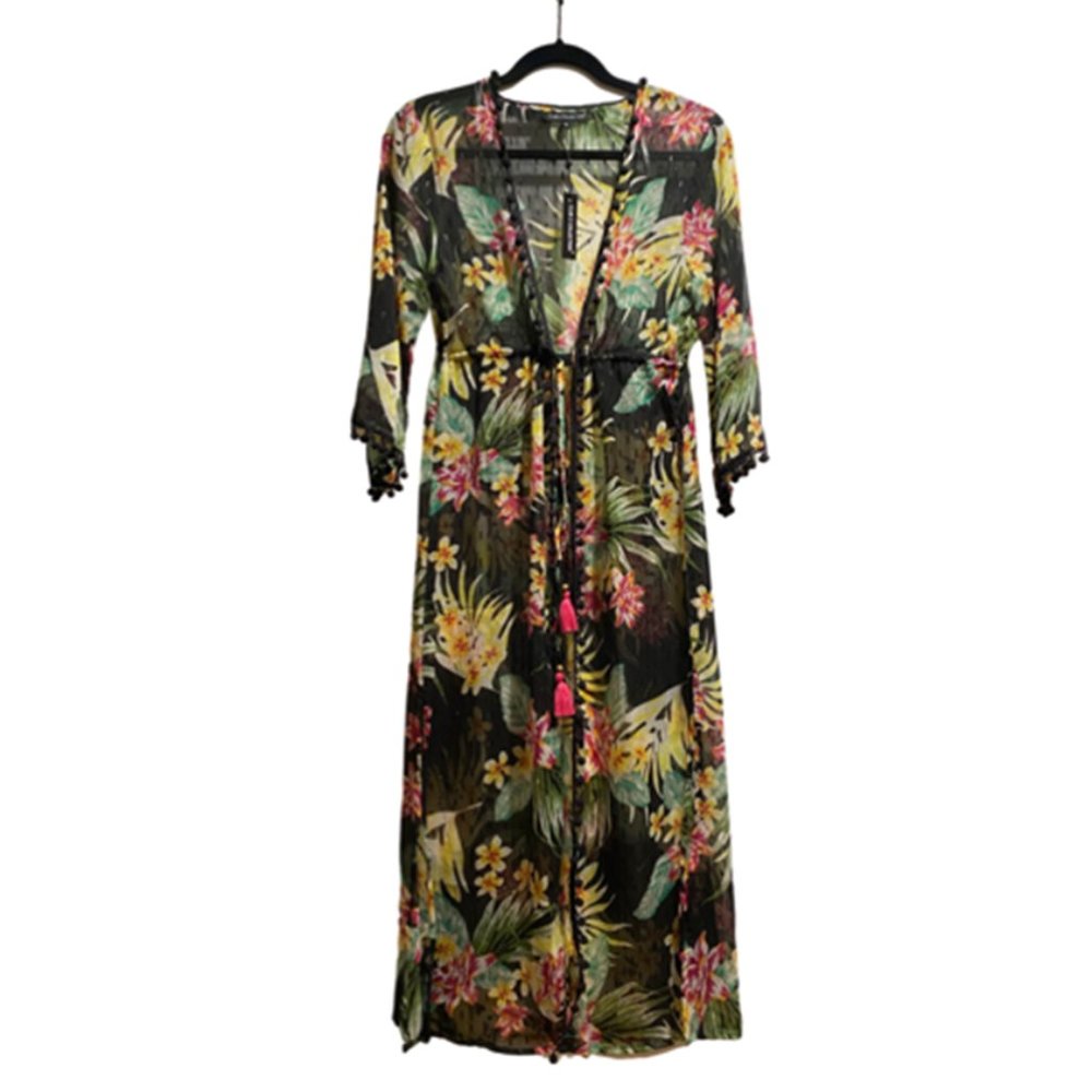 Swim Cover Up | Sheer Maxi | Tassels & Poms | Sz M